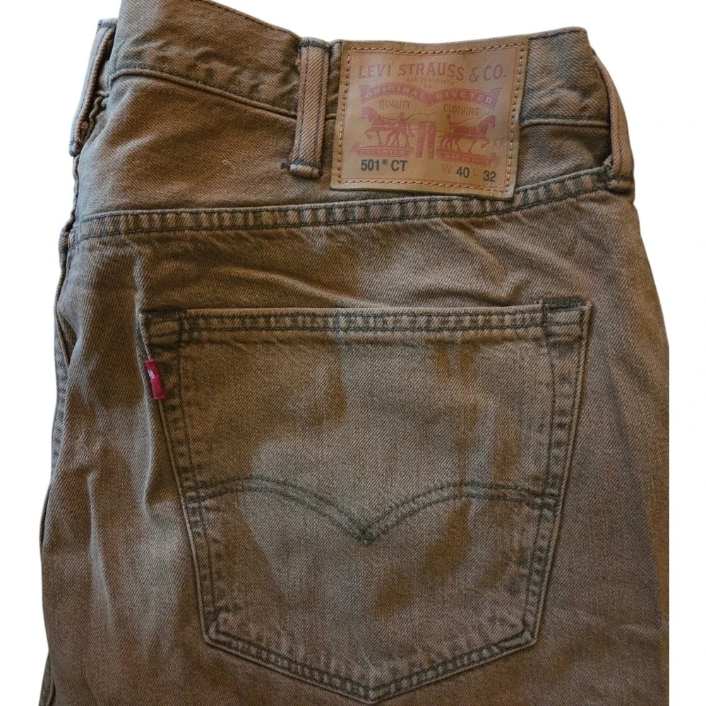 Levis 501 CT Mens Beige Tapered Leg Button Fly Denim Jeans 40x32 Sun Faded